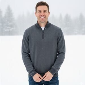 Neiman Marcus Mens L Quarter Zip Pullover Sweater Merino Wool Gray Minimalist